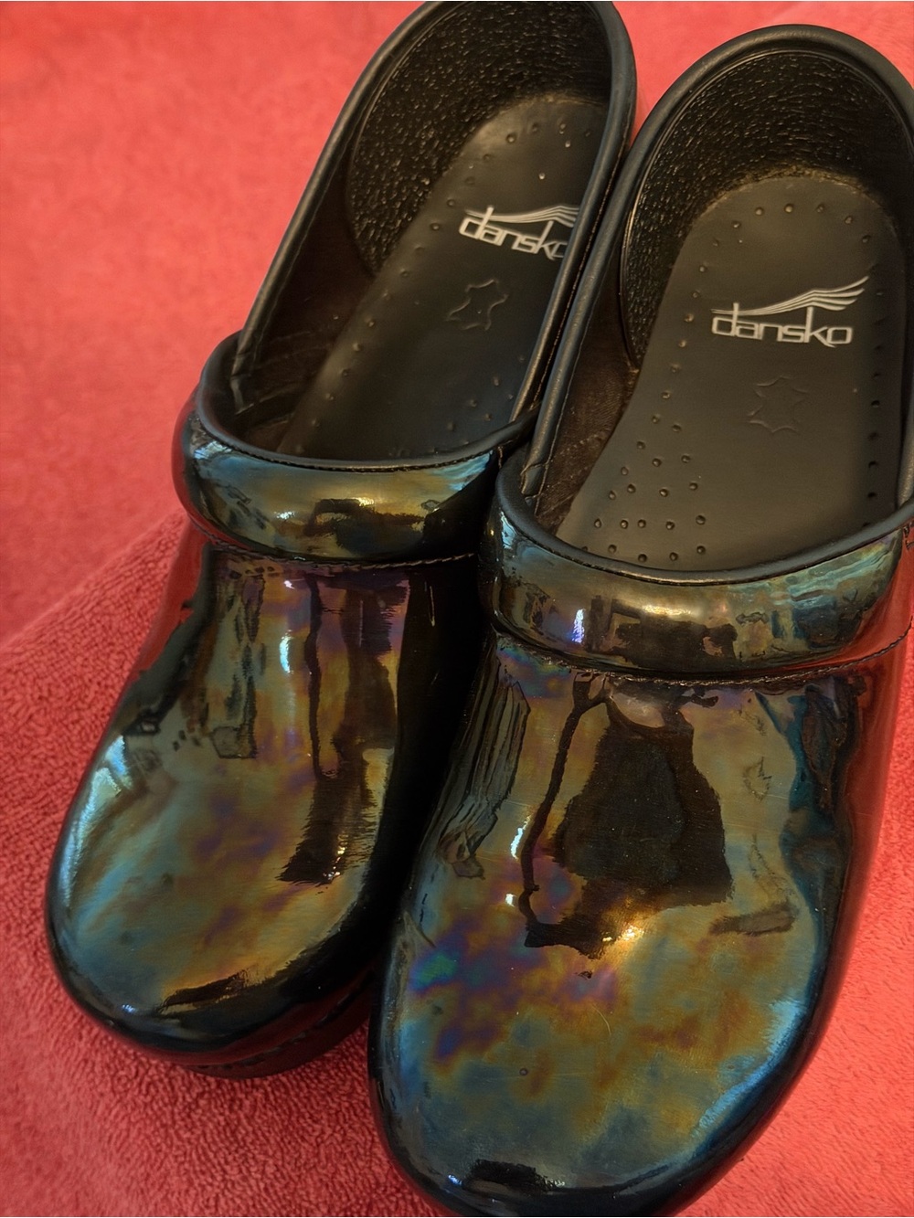 Dansko Women's Iridescent Black Multi-Color Patent Clogs